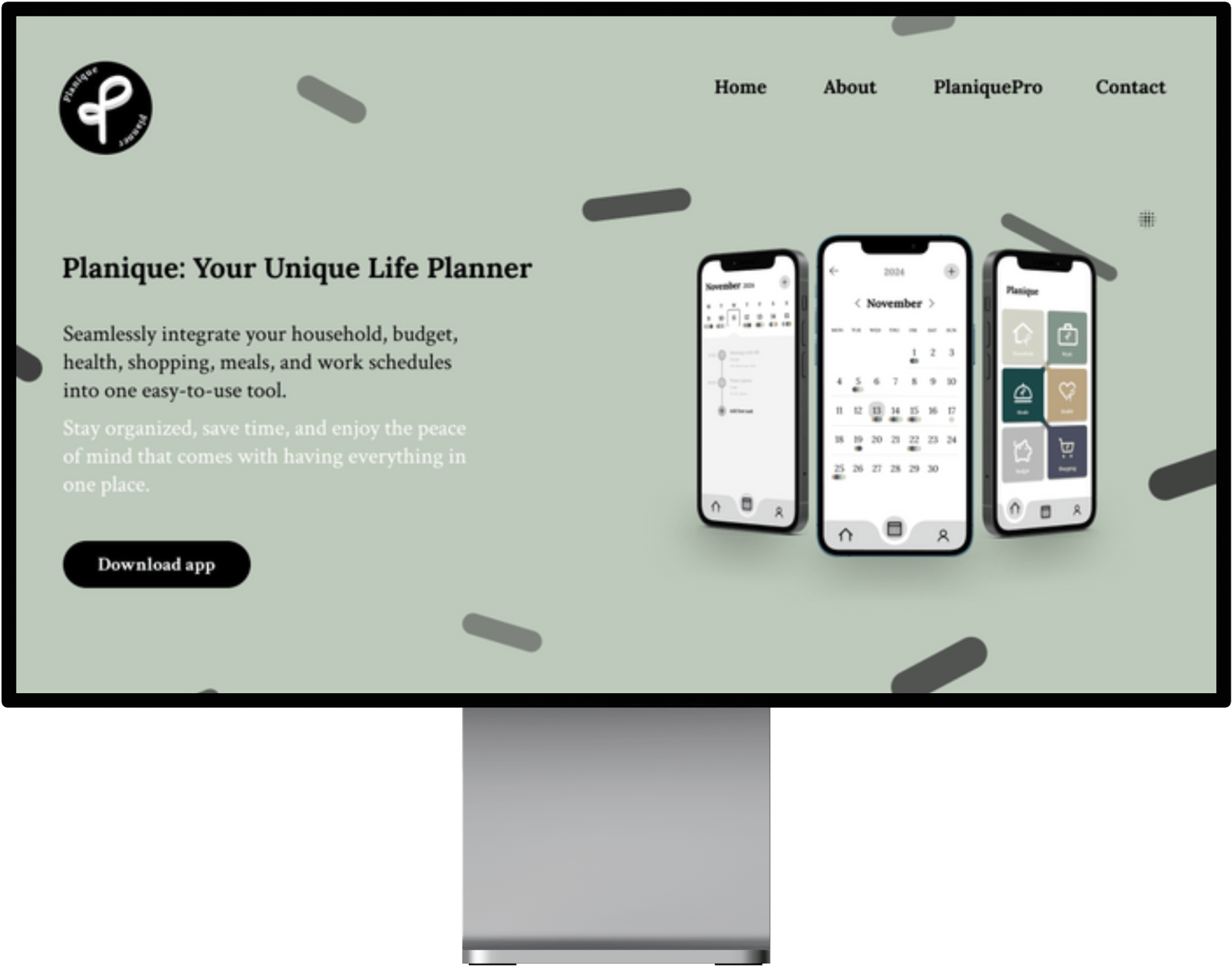 Planique landing page desktop view